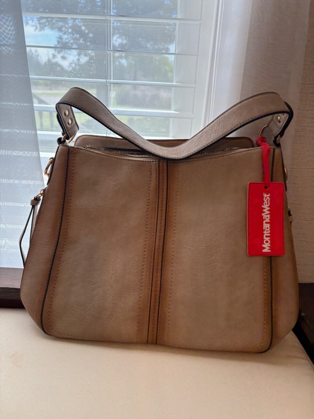 Montana West Taupe Shoulder Hobo Bag with Red Tag